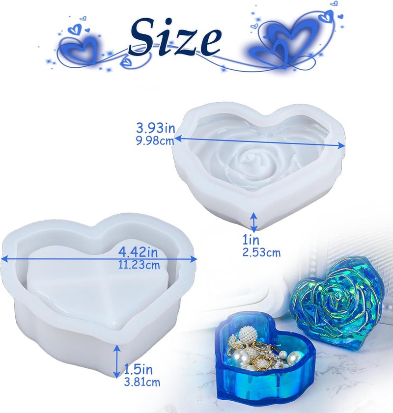 Dacies Heart Jar Resin Mold with Rose Lid Epoxy Resin Storage Box Casting Molds DIY Jewelry Trinket Candy Container Silicone Mould Concrete Cement Plaster Planter Candle Vessel Craft Silicone Molds - Image 2